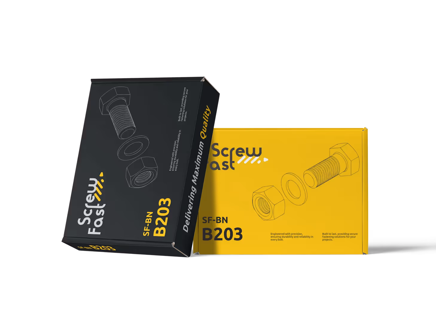 Maquettes de boîtes d'un ensemble de boulons à vis et écrous