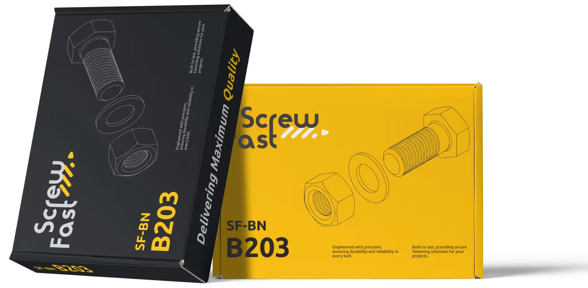 Maquettes de boîtes d'un ensemble de boulons à vis et écrous